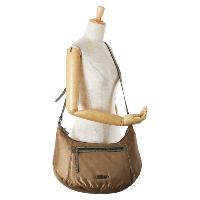 バーバリー ロゴプレート ショルダーバッグ ブラウン ナイロン レザー レディース BURBERRY 【中古】