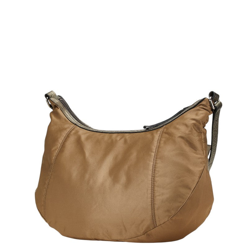バーバリー ロゴプレート ショルダーバッグ ブラウン ナイロン レザー レディース BURBERRY 【中古】