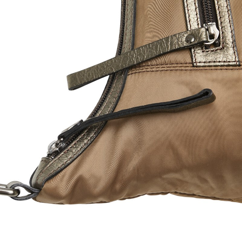 バーバリー ロゴプレート ショルダーバッグ ブラウン ナイロン レザー レディース BURBERRY 【中古】