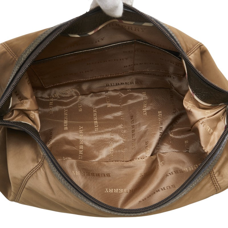 バーバリー ロゴプレート ショルダーバッグ ブラウン ナイロン レザー レディース BURBERRY 【中古】