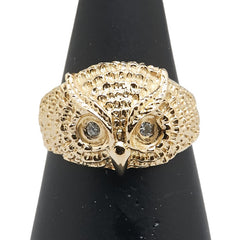 K18YG イエローゴールド ダイヤ0.06ct フクロウ 梟 モチーフ リング 指輪 レディース 14号 【中古】