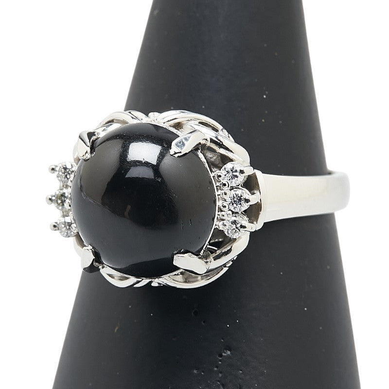 Pt900 プラチナ ブラックスターサファイア ダイヤ0.12ct リング 指輪 レディース 14.5号 【中古】