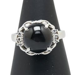 Pt900 プラチナ ブラックスターサファイア ダイヤ0.12ct リング 指輪 レディース 14.5号 【中古】
