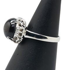 Pt900 プラチナ ブラックスターサファイア ダイヤ0.12ct リング 指輪 レディース 14.5号 【中古】