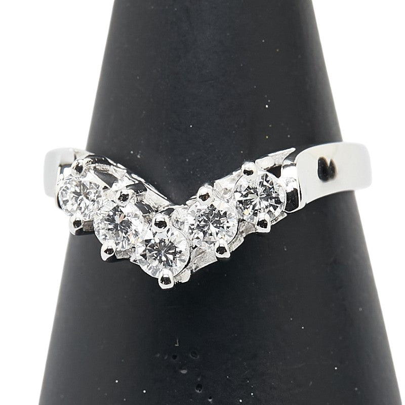Pt850 プラチナ ダイヤ0.45ct V字 リング 指輪 レディース 12号 【中古】