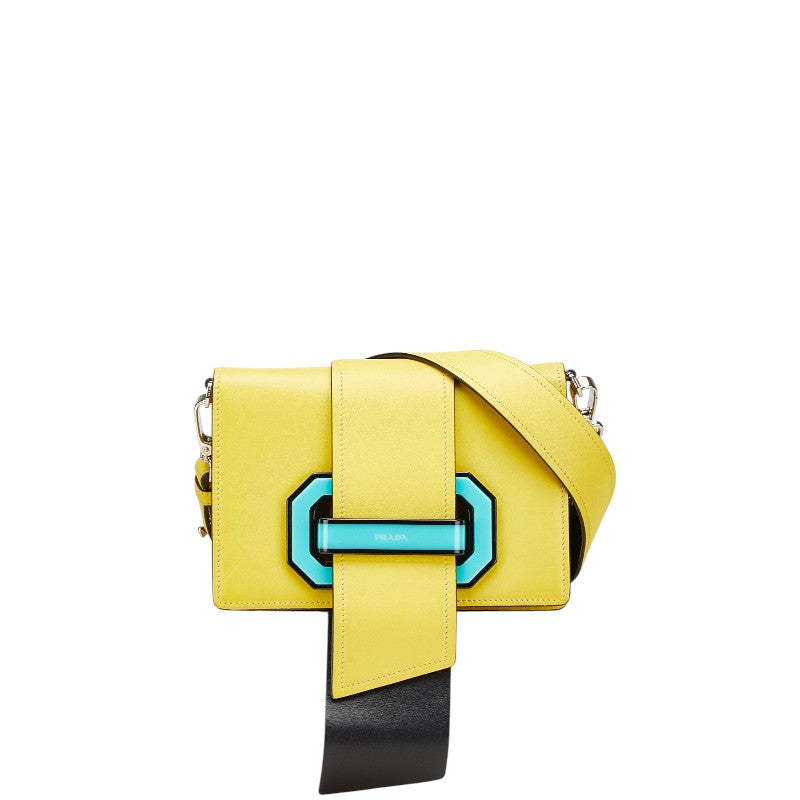 プラダ 斜め掛け ショルダーバッグ イエロー ブラック カーフ レザー レディース PRADA 【中古】