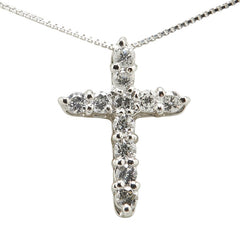Pt900 プラチナ Pt850 プラチナ ダイヤ0.30ct クロス 十字架 ペンダントネックレス レディース 【中古】