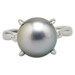 Pt900 プラチナ 黒蝶真珠12.5mm ダイヤ0.19ct リング 指輪 レディース 17号 【中古】