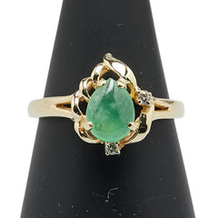 K18YG イエローゴールド ひすい ダイヤ リング 指輪 レディース 12号 【中古】