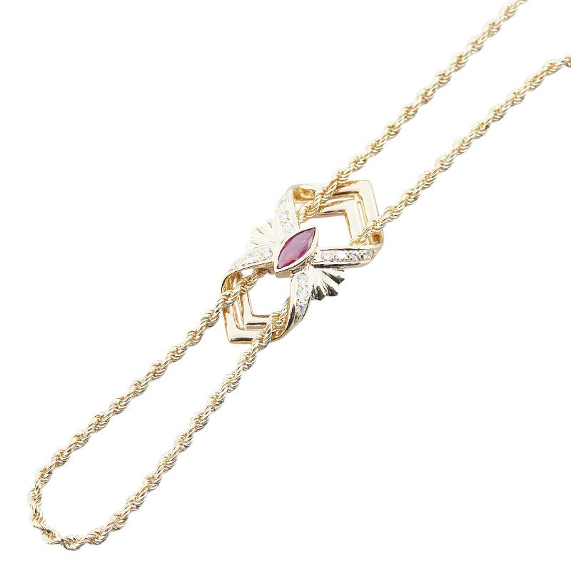 K18YG イエローゴールド ルビー0.31ct ダイヤ0.22ct ネックレス レディース 【中古】