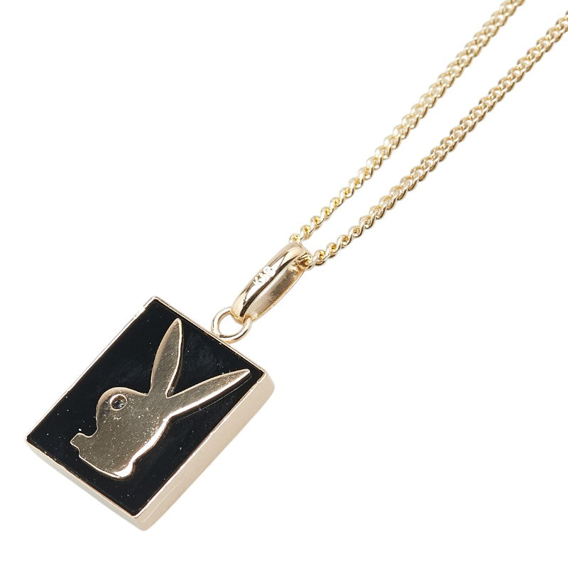 K18YG イエローゴールド オニキス ウサギ モチーフ プレート ネックレス レディース 【中古】
