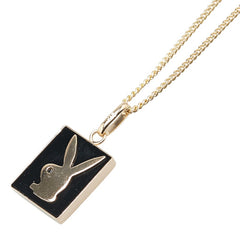 K18YG イエローゴールド オニキス ウサギ モチーフ プレート ネックレス レディース 【中古】