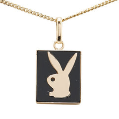 K18YG イエローゴールド オニキス ウサギ モチーフ プレート ネックレス レディース 【中古】