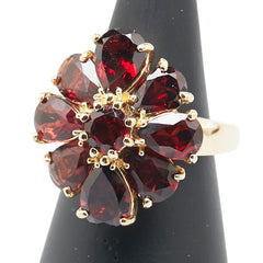 K18YG イエローゴールド ガーネット フラワー 花 モチーフ リング 指輪 レディース 15号 【中古】
