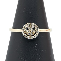 K18YG イエローゴールド ダイヤ0.15ct スマイル スマイリー モチーフ リング 指輪 メンズ 19号 【中古】