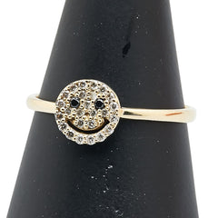 K18YG イエローゴールド ダイヤ0.15ct スマイル スマイリー モチーフ リング 指輪 メンズ 19号 【中古】