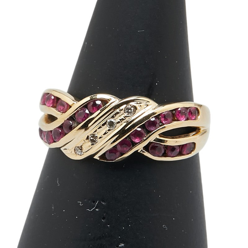 K18YG イエローゴールド ルビー ダイヤ リング 指輪 レディース 12号 【中古】