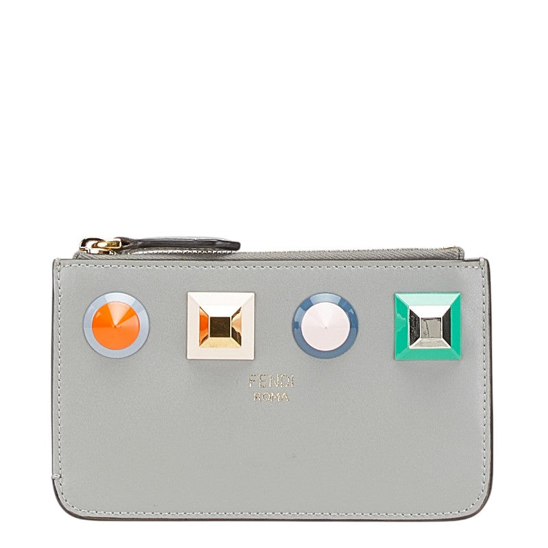 フェンディ マルチスタッズ コインケース キーケース 8AP151 グレー レザー レディース FENDI 【中古】