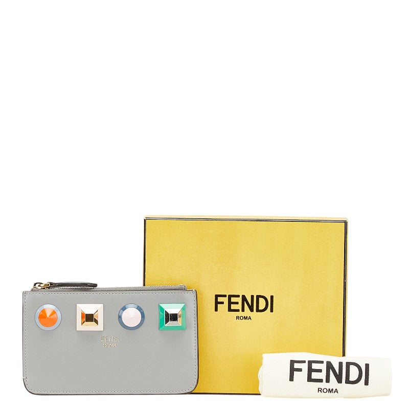 フェンディ マルチスタッズ コインケース キーケース 8AP151 グレー レザー レディース FENDI 【中古】