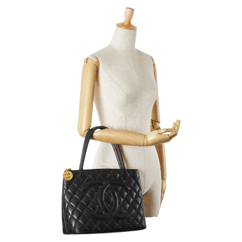 シャネル 復刻トート ココマーク トートバッグ ブラック キャビアスキン レディース CHANEL 【中古】