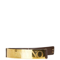 ヴァレンティノ ロゴプレート ベルト サイズ：73 ブラウン レザー レディース VALENTINO 【中古】