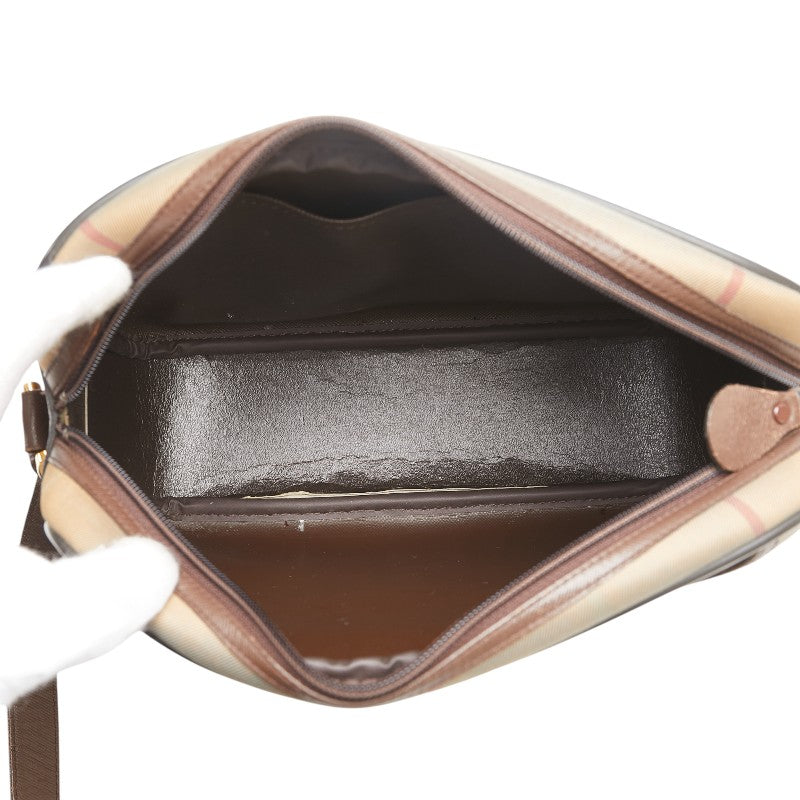 バーバリー チェック ショルダーバッグ カーキ ブラウン キャンバス レザー レディース BURBERRY 【中古】