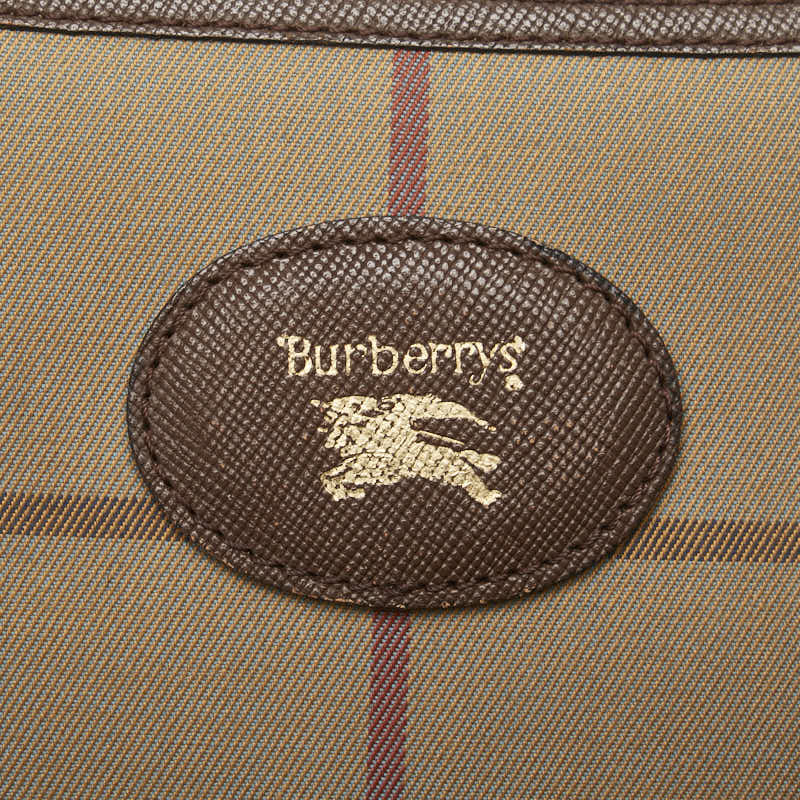 バーバリー チェック ショルダーバッグ カーキ ブラウン キャンバス レザー レディース BURBERRY 【中古】