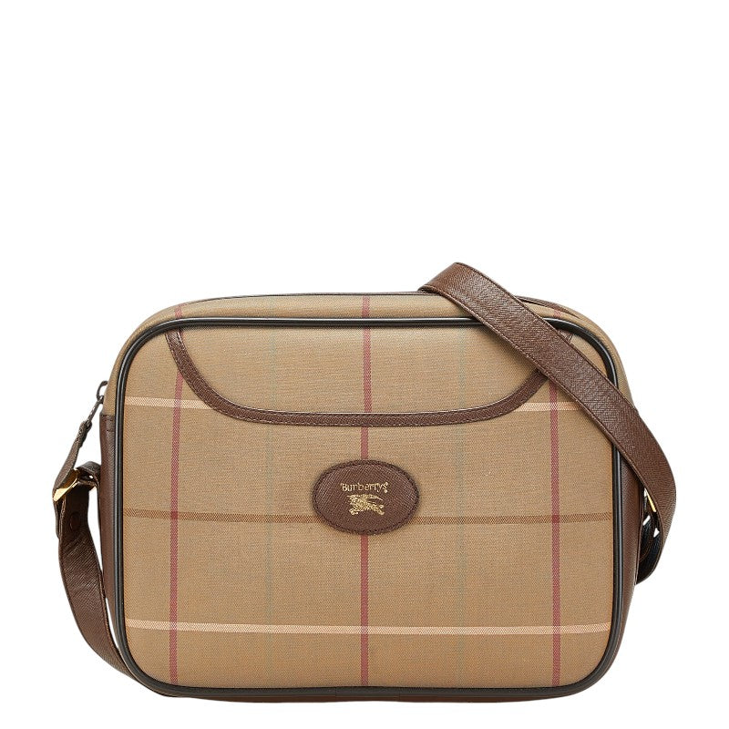 バーバリー チェック ショルダーバッグ カーキ ブラウン キャンバス レザー レディース BURBERRY 【中古】