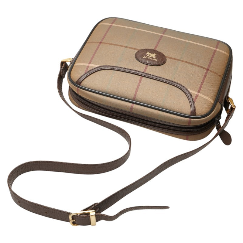 バーバリー チェック ショルダーバッグ カーキ ブラウン キャンバス レザー レディース BURBERRY 【中古】