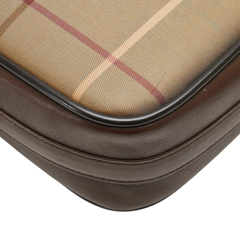 バーバリー チェック ショルダーバッグ カーキ ブラウン キャンバス レザー レディース BURBERRY 【中古】