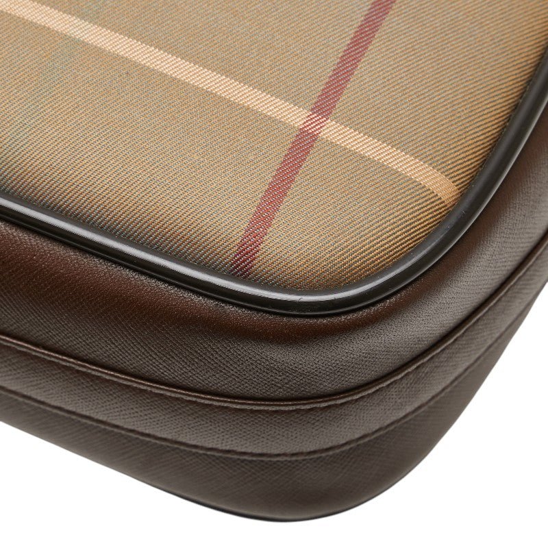 バーバリー チェック ショルダーバッグ カーキ ブラウン キャンバス レザー レディース BURBERRY 【中古】