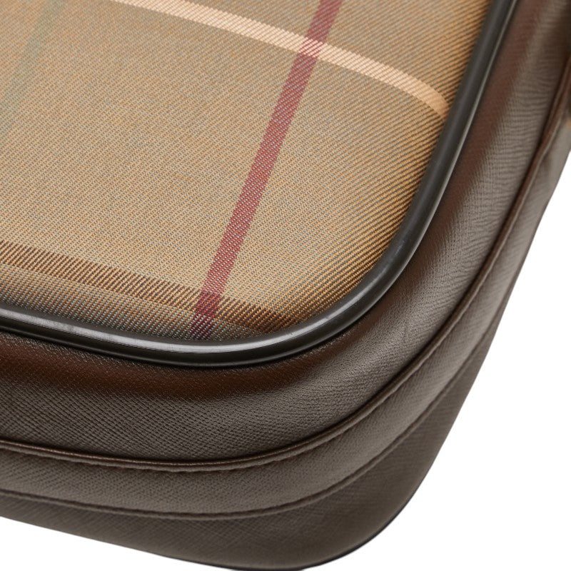 バーバリー チェック ショルダーバッグ カーキ ブラウン キャンバス レザー レディース BURBERRY 【中古】