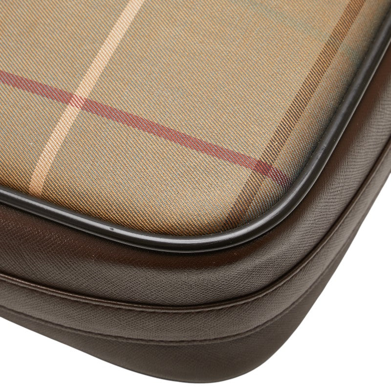 バーバリー チェック ショルダーバッグ カーキ ブラウン キャンバス レザー レディース BURBERRY 【中古】