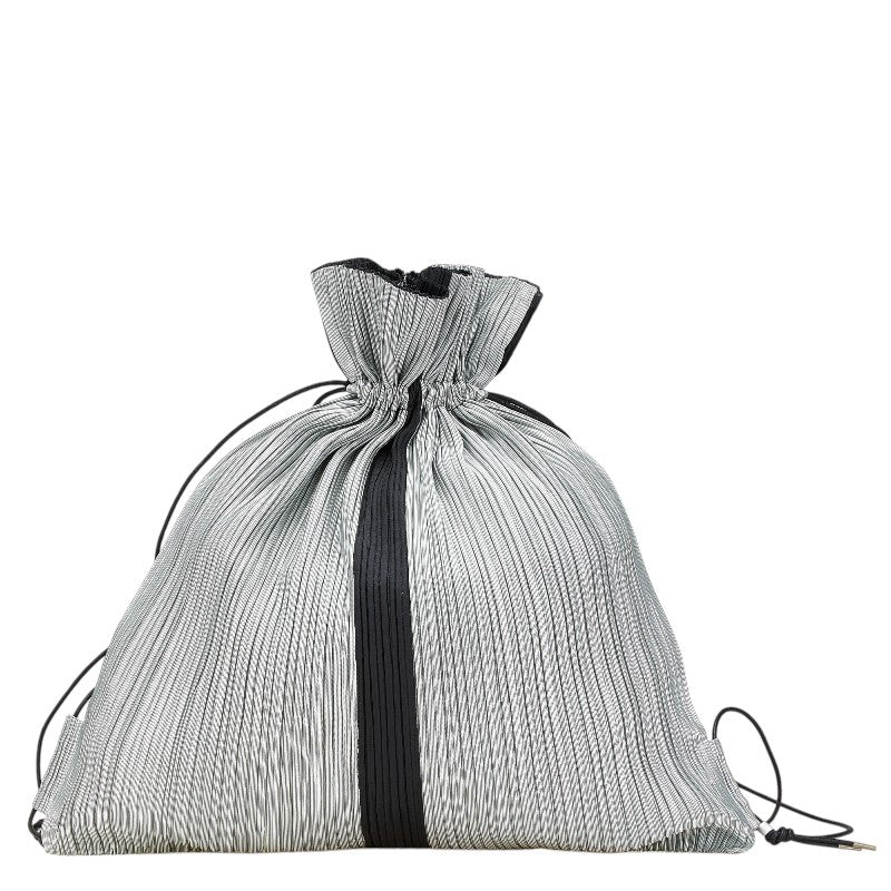 イッセイミヤケ プリーツ 巾着 リュック バックパック グレー ブラック ポリエステル レディース ISSEY MIYAKE 【中古】