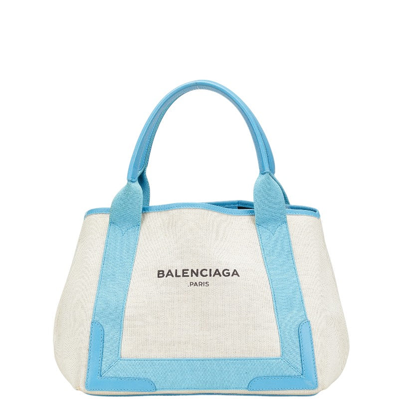 バレンシアガ ネイビーカバスS ハンドバッグ トートバッグ 339933 アイボリー ブルー キャンバス レザー レディース BALENCIAGA 【中古】