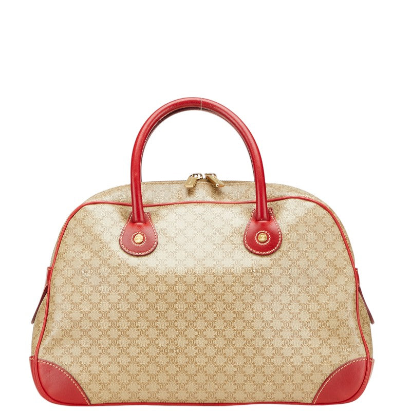 セリーヌ マカダム ハンドバッグ ブラウン レッド PVC レザー レディース CELINE 【中古】