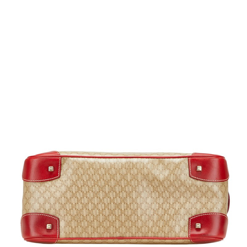 セリーヌ マカダム ハンドバッグ ブラウン レッド PVC レザー レディース CELINE 【中古】
