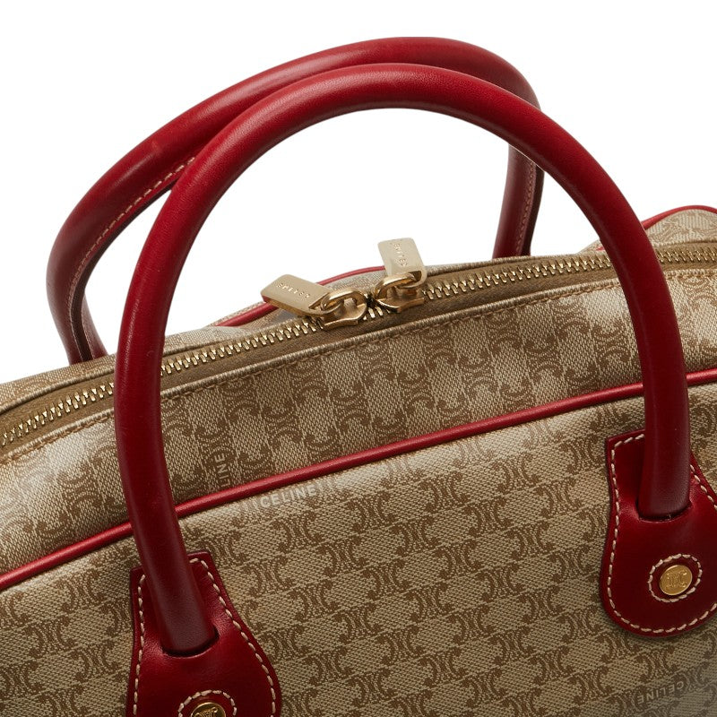 セリーヌ マカダム ハンドバッグ ブラウン レッド PVC レザー レディース CELINE 【中古】