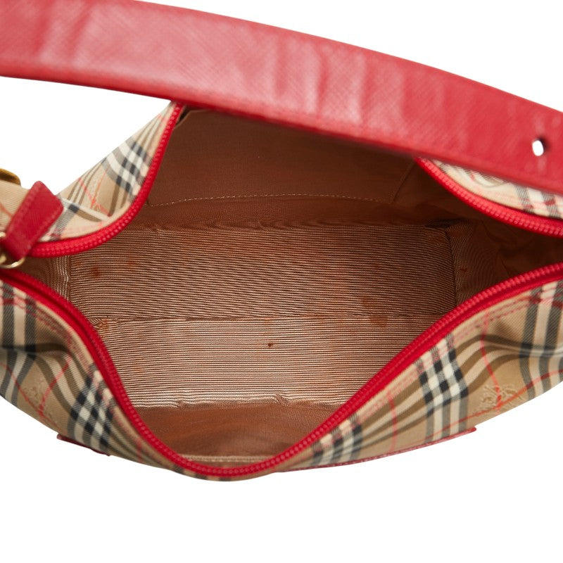 バーバリー ノバチェック シャドーホース ワンショルダーバッグ レッド マルチカラー レザー キャンバス レディース BURBERRY 【中古】