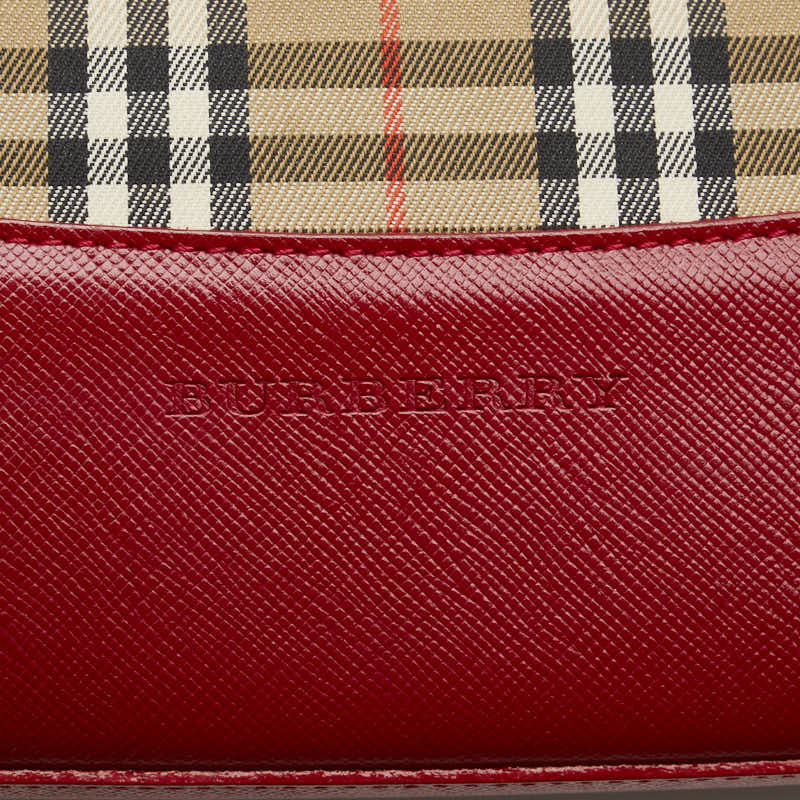 バーバリー ノバチェック シャドーホース ワンショルダーバッグ レッド マルチカラー レザー キャンバス レディース BURBERRY 【中古】