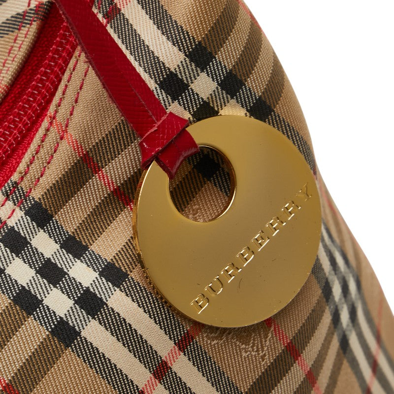 バーバリー ノバチェック シャドーホース ワンショルダーバッグ レッド マルチカラー レザー キャンバス レディース BURBERRY 【中古】