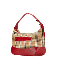 バーバリー ノバチェック シャドーホース ワンショルダーバッグ レッド マルチカラー レザー キャンバス レディース BURBERRY 【中古】