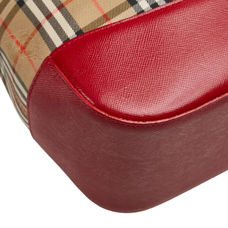バーバリー ノバチェック シャドーホース ワンショルダーバッグ レッド マルチカラー レザー キャンバス レディース BURBERRY 【中古】