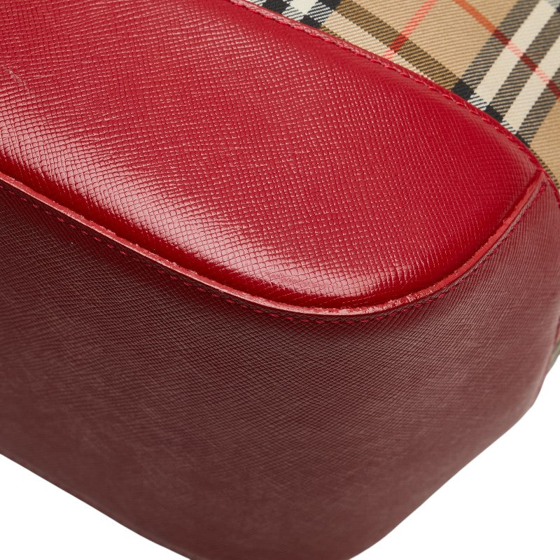 バーバリー ノバチェック シャドーホース ワンショルダーバッグ レッド マルチカラー レザー キャンバス レディース BURBERRY 【中古】