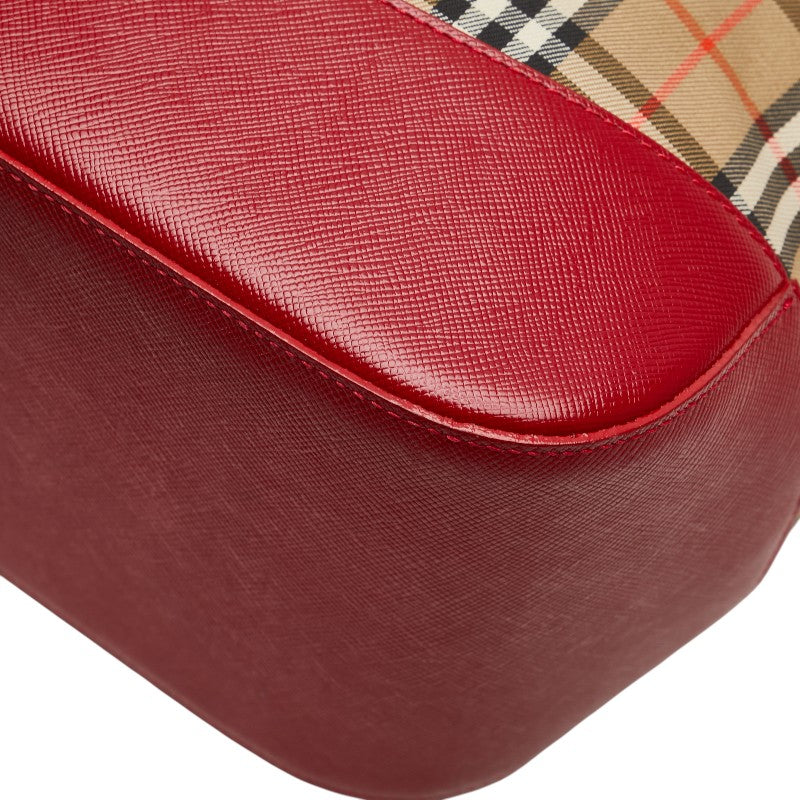 バーバリー ノバチェック シャドーホース ワンショルダーバッグ レッド マルチカラー レザー キャンバス レディース BURBERRY 【中古】