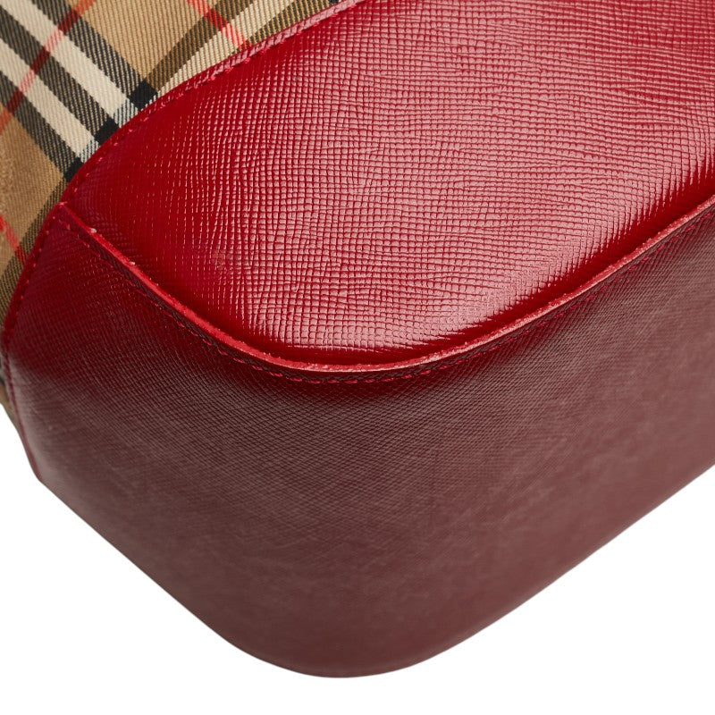 バーバリー ノバチェック シャドーホース ワンショルダーバッグ レッド マルチカラー レザー キャンバス レディース BURBERRY 【中古】