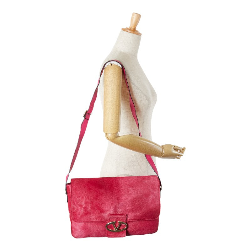 ヴァレンティノ 斜め掛け ショルダーバッグ ピンク ハラコ レザー レディース VALENTINO 【中古】