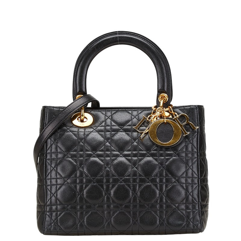 ディオール レディディオール カナージュ ハンドバッグ ショルダーバッグ 2WAY ブラック レザー レディース Dior 【中古】