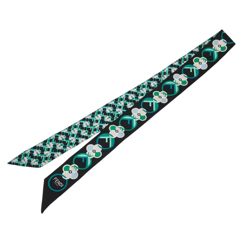 フェンディ ラッピー Fロゴ スカーフ ブラック グリーン シルク レディース FENDI 【中古】