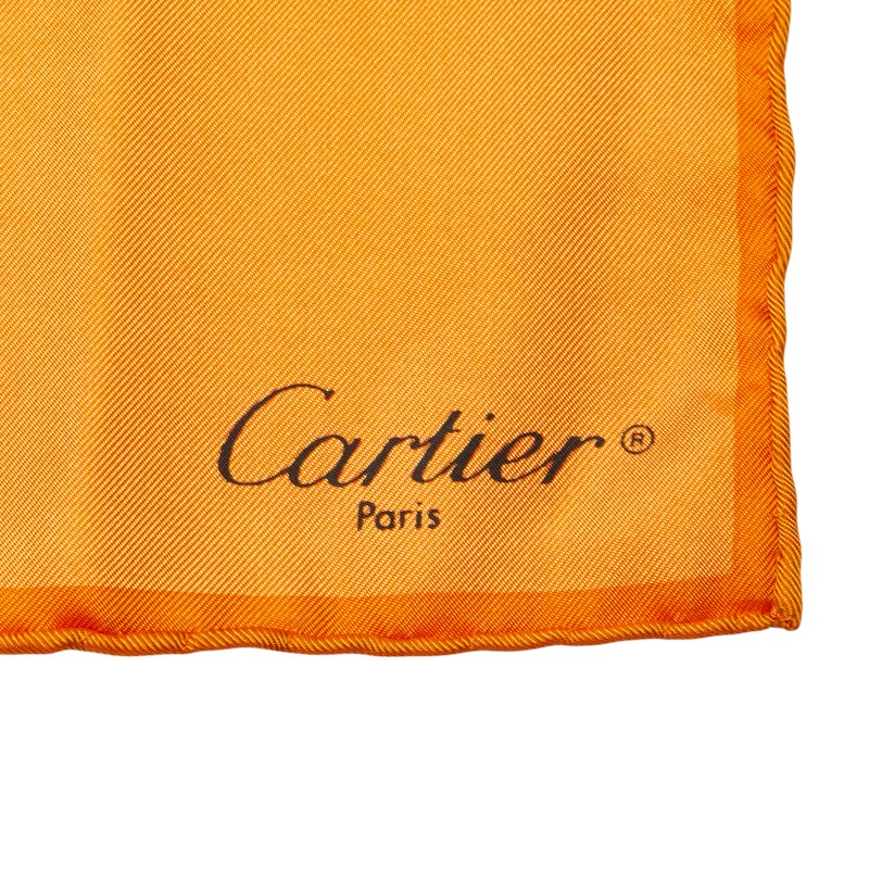 カルティエ パンサー スカーフ オレンジ レッド シルク レディース CARTIER 【中古】